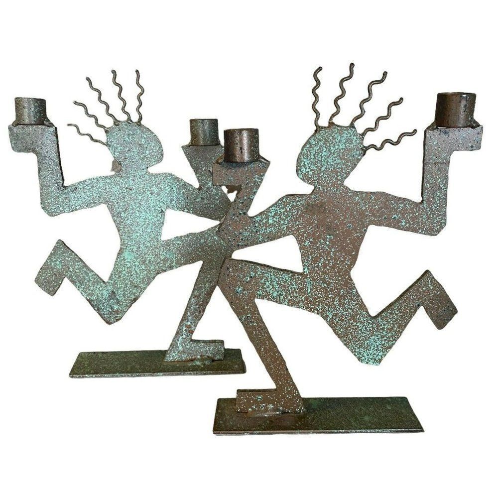 Kokopelli Metal Candle Holders Set‎ of 2 Rustic 12” Vintage